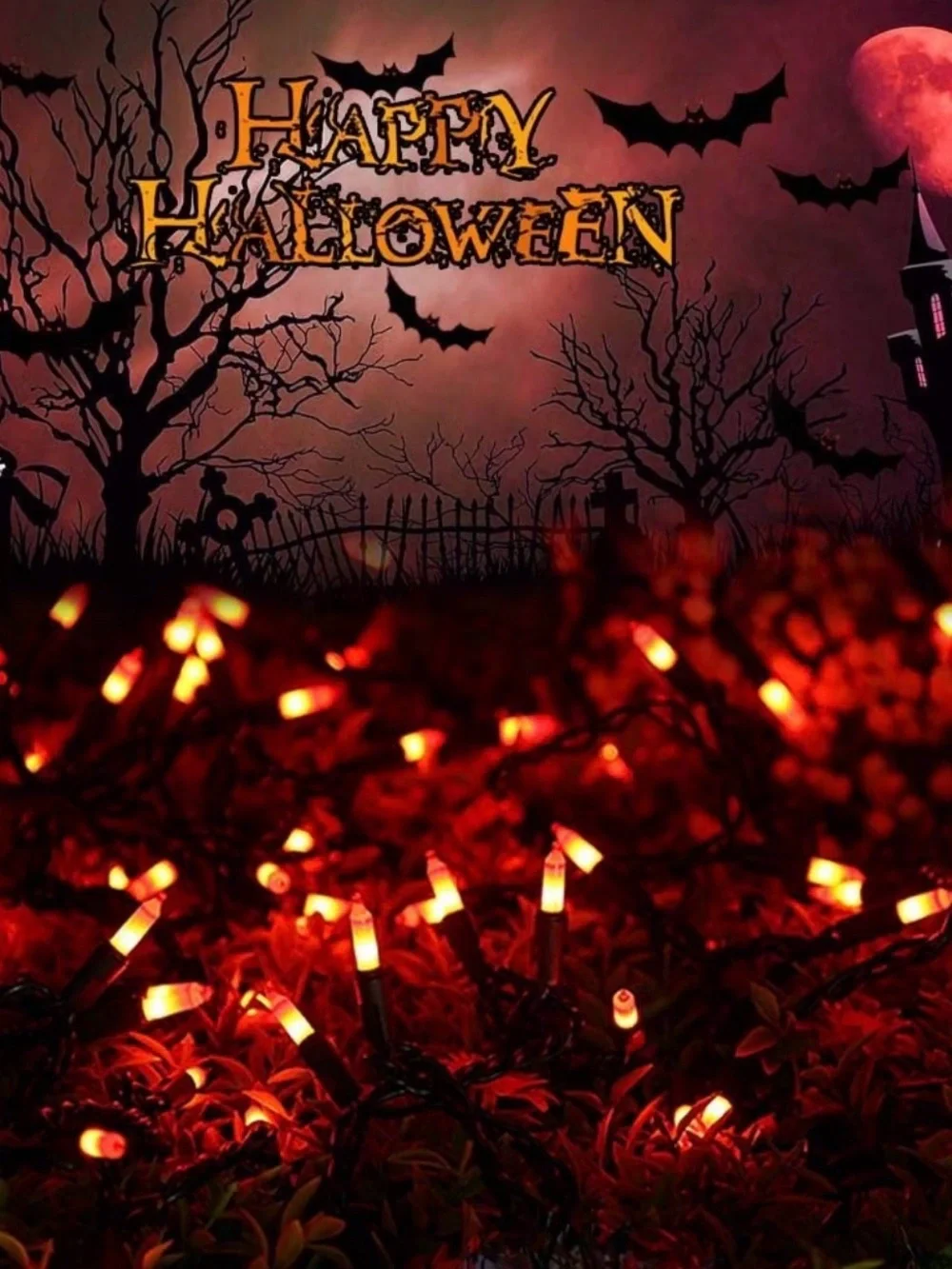 Spirit Halloween 100 Orange and Purple Double Lights set 25.5 feet New